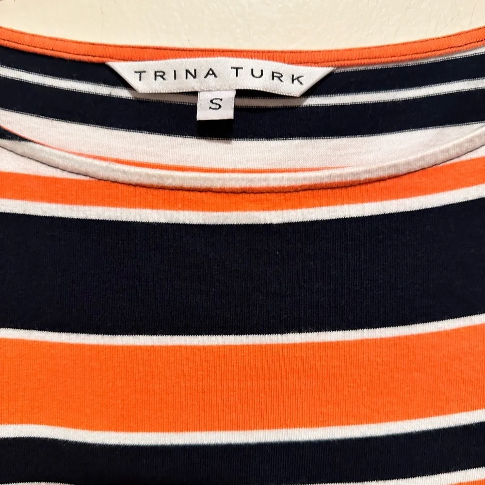 TRINA TURK STRIPED BOATNECK PULLOVER COTTON MINI DRESS S